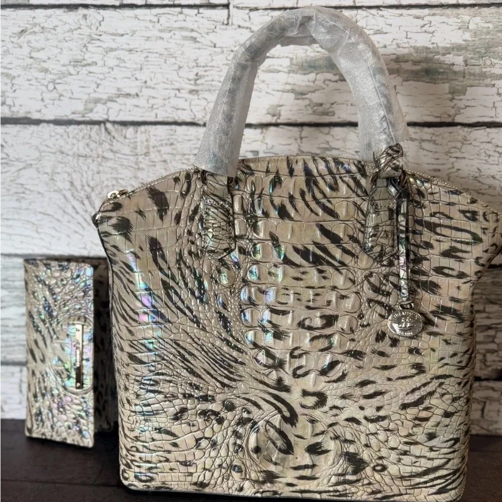 NWT BRAHMIN LARGE DUXBURY OBSESSION Animal Print With Wallet Leopard Cheetah - Picture 8 of 16